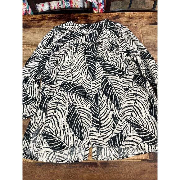 Cynthia Rowley Black White 100% Linen Palm Leaf Print Button Down Tunic Top 2X - Picture 5 of 7